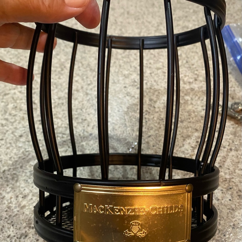MacKenzie-Childs Black Wire Utensil Caddy with Gold Plate